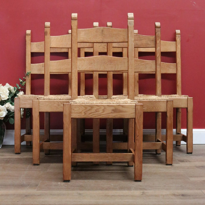 Set of 6 French Chairs, 6 Antique Oak and Rush Seat Dining Chairs Kitchen Chairs B10936