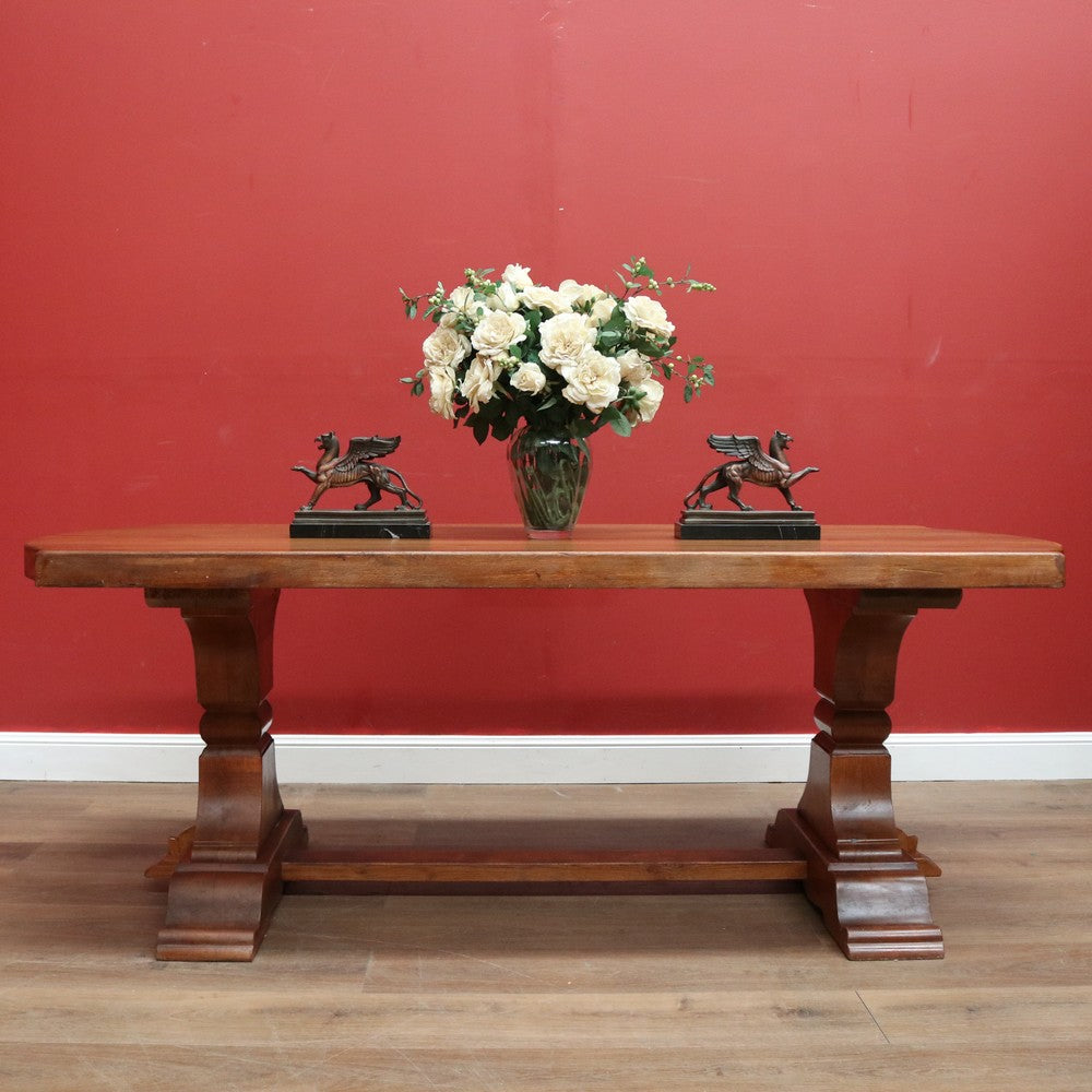 x SOLD Antique French Oak Dining Table or Twin Pedestal Kitchen Table, Stretcher Base. B11268