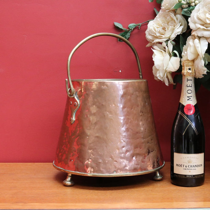 Antique French Brass Copper Ice Bucket, Coal Scuttle Pot Planter Umbrella Holder B10735