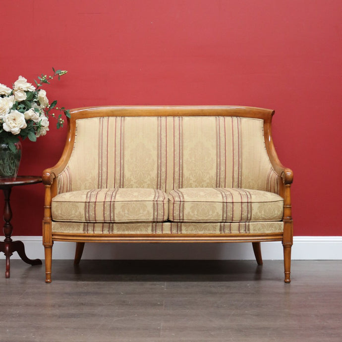 Vintage French Settee, 2 Seat Sofa, Lounge, Vintage Hall Chair Gold and Burgundy