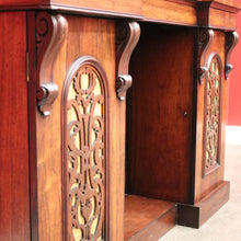 Load image into Gallery viewer, x SOLD Antique English Rosewood Sideboard Fretwork Backboard and Doors Twin Pedestals. B9851

