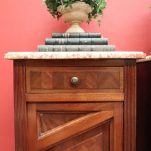 Load image into Gallery viewer, x SOLD Antique French Bedside Tables, Mahogany and Marble Lamp or Side Tables True Pair B11137
