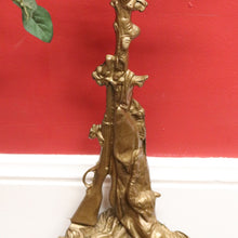 Load image into Gallery viewer, x SOLD Antique Brass Umbrella Holder Stand, Farm House Umbrella Holder Dog and Horn B10502
