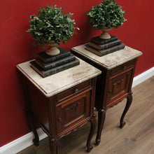 Load image into Gallery viewer, x SOLD Antique French Bedside Cabinet, French Oak and Marble Top Bedside Tables B10554
