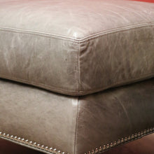Load image into Gallery viewer, x SOLD Coco Republic Grey Leather Ottoman, Footstool, Ford Studded Ottoman Mont Wolf B11005
