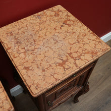 Load image into Gallery viewer, x SOLD Antique French Oak and Marble Bedside Cabinet, Lamp or Side Tables, Marble Tops B11203
