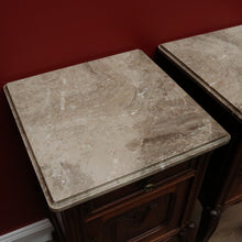 Load image into Gallery viewer, x SOLD Antique French Bedside Cabinet, French Oak and Marble Top Bedside Tables B10554
