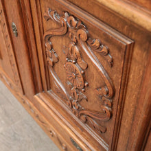 Load image into Gallery viewer, x SOLD Antique French Sideboard, Oak and Lead Light 2 Height Sideboard Cabinet Cupboard. B9840
