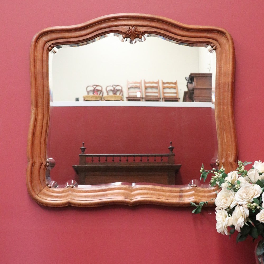 Antique French Mirror Oak Bevelled Edge Mirror, Wall Mirror, Vanity, Hall Mirror B10878