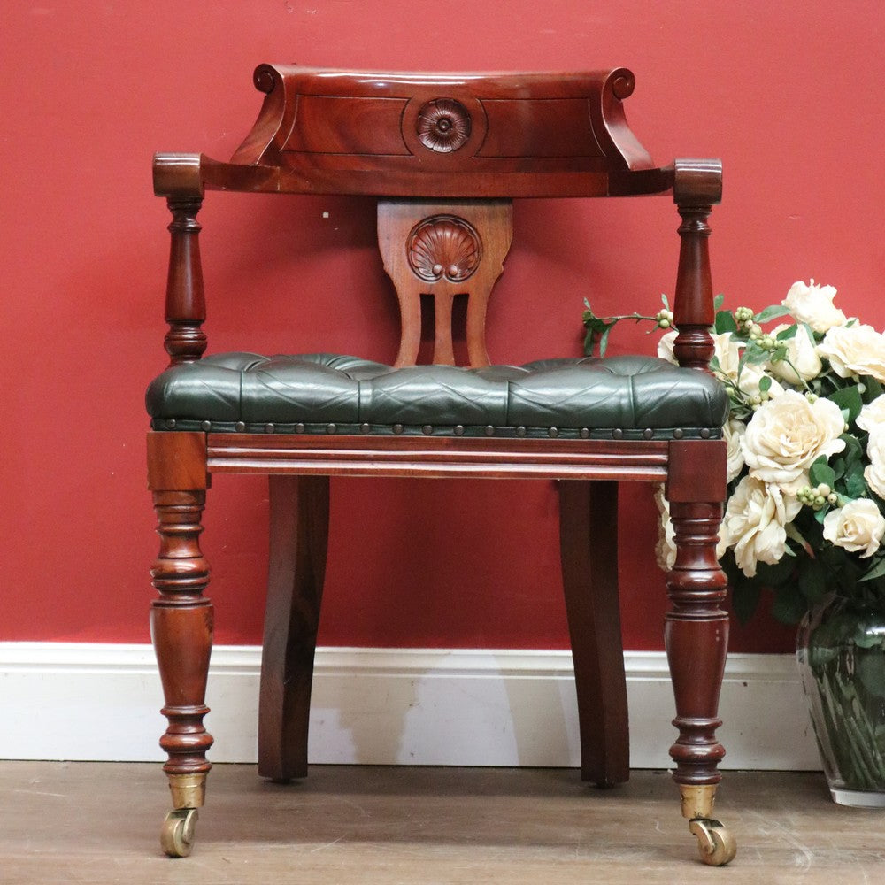 x SOLD Vintage 1970-1980s Office Chair Emerald Green Leather Mahogany Button Seat Chair. B11167
