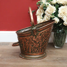Load image into Gallery viewer, Antique Copper Coal Scuttle, Kindling Holder Water Bucket or Pitcher with Handle B11020
