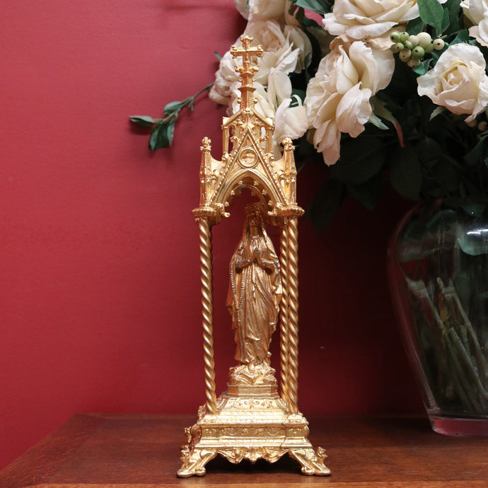 Antique Gilt Madonna, Virgin Mary in Reliquary or Fereter. Religious Gilt Statue B11041