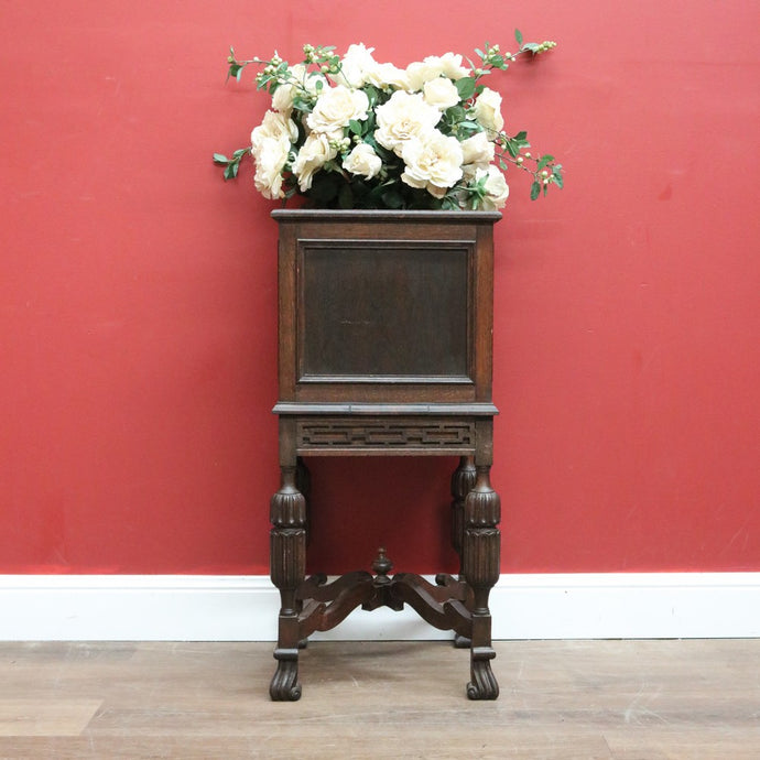 Antique English Plant Stand, Oak Jardinière Stand, Raised Pot Plant Holder Stand B11077