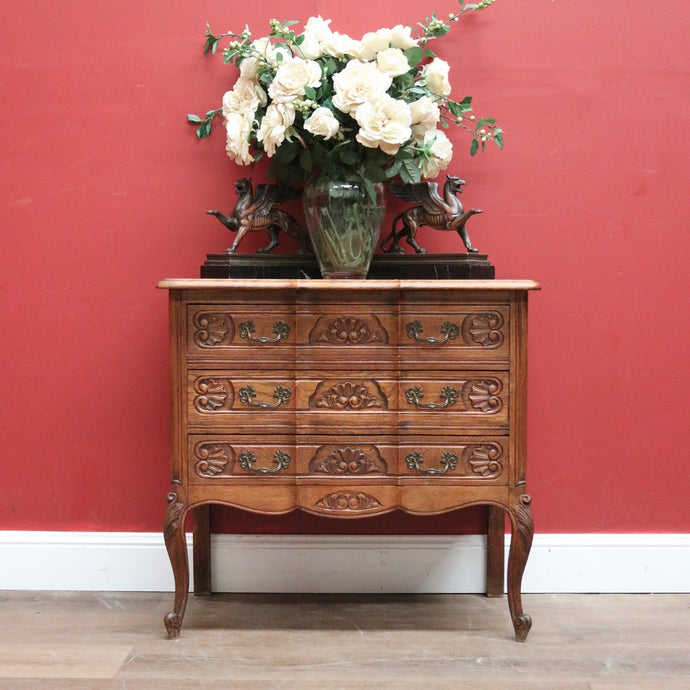 Vintage French Chest of Drawers, Three Drawer Hall Cupboard Chest, Carved Detail B10881