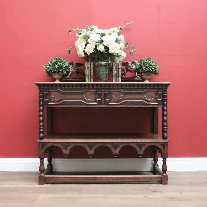 Antique Waring and Gillow, Paris France Sideboard, 2 Drawer Hall Cabinet in Oak B10263