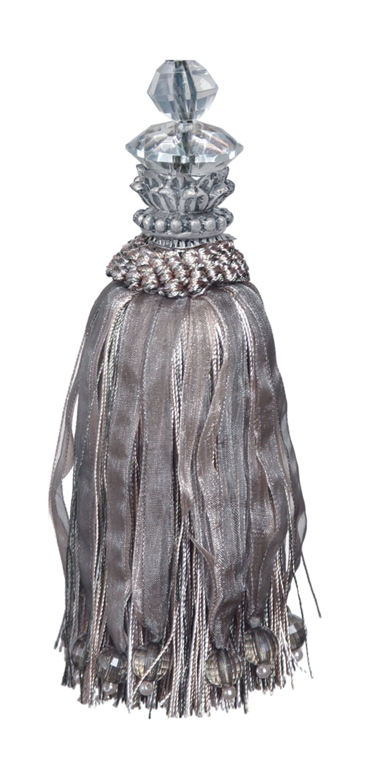 Large Tassel with Glass Bead in Tulip Top - Silver Grey - Decorative Tassel for Antique Key or Door BSST01