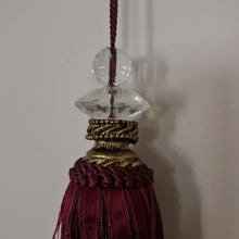 Load image into Gallery viewer, Large Tassel with Double Faceted Glass Top - Red Wine - Decorative Tassel for Antique Key or Door BRWT01
