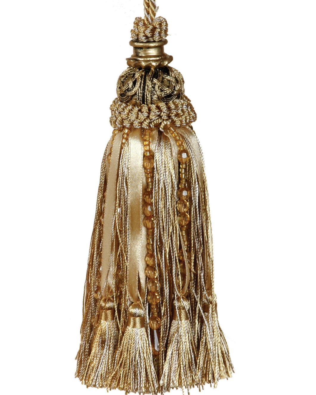 Large Tassel with Beads/Ribbons - Antique Gold - Decorative Tassel for Antique Key or Door BAGT01
